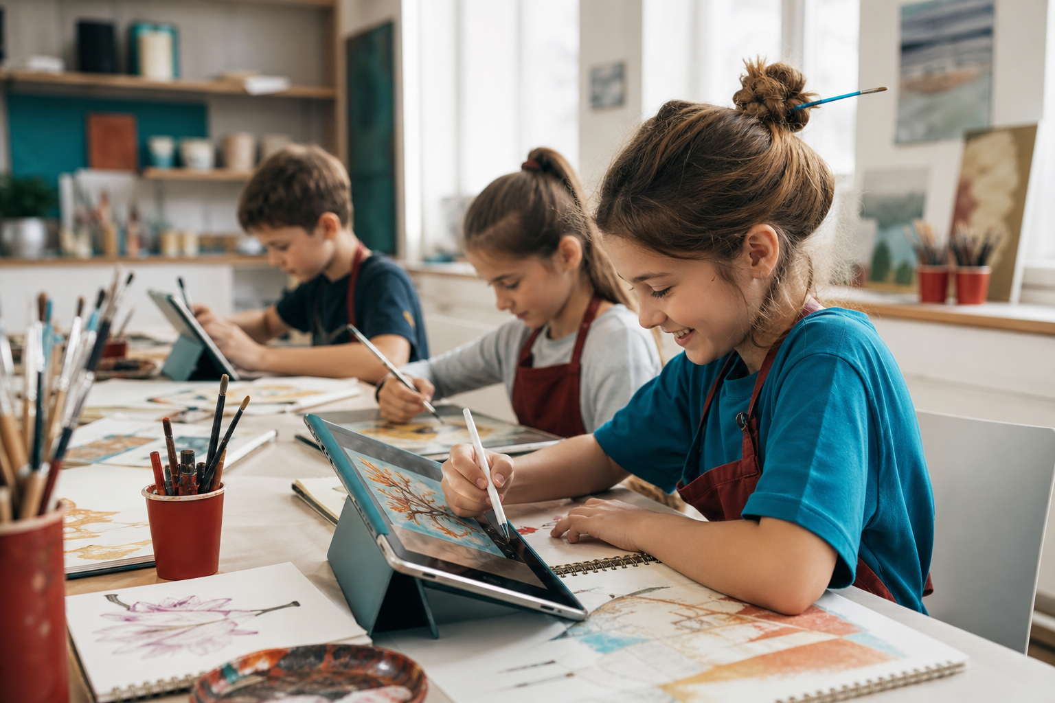 Niños dibujando arte en Profesor Labs