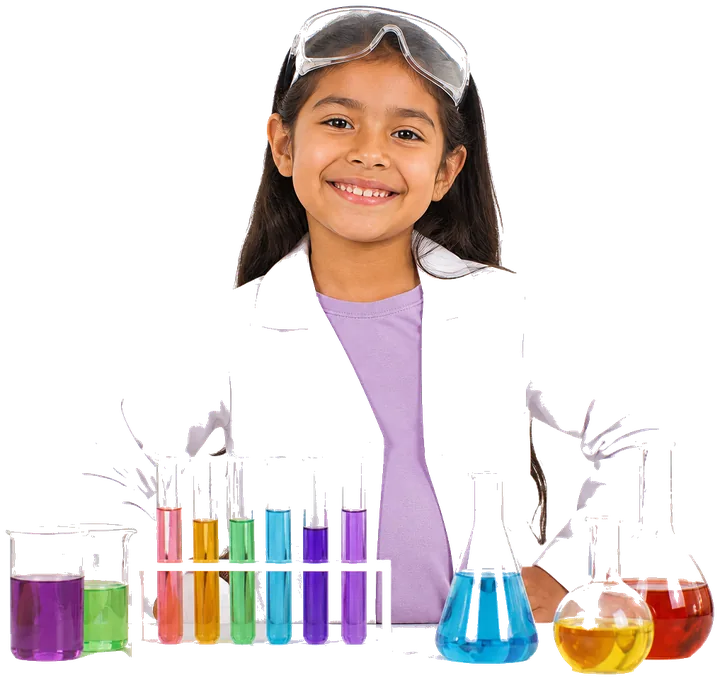 Niña en laboratorio de química